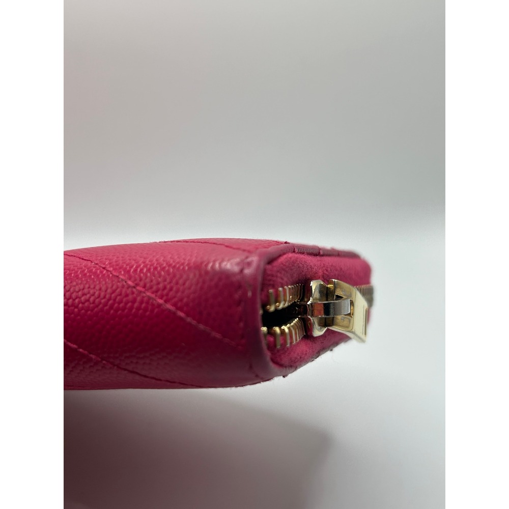 Saint Laurent YSL‎ Pink Chevron Monogram Zip Around Wallet#355 - Picture 6 of 14
